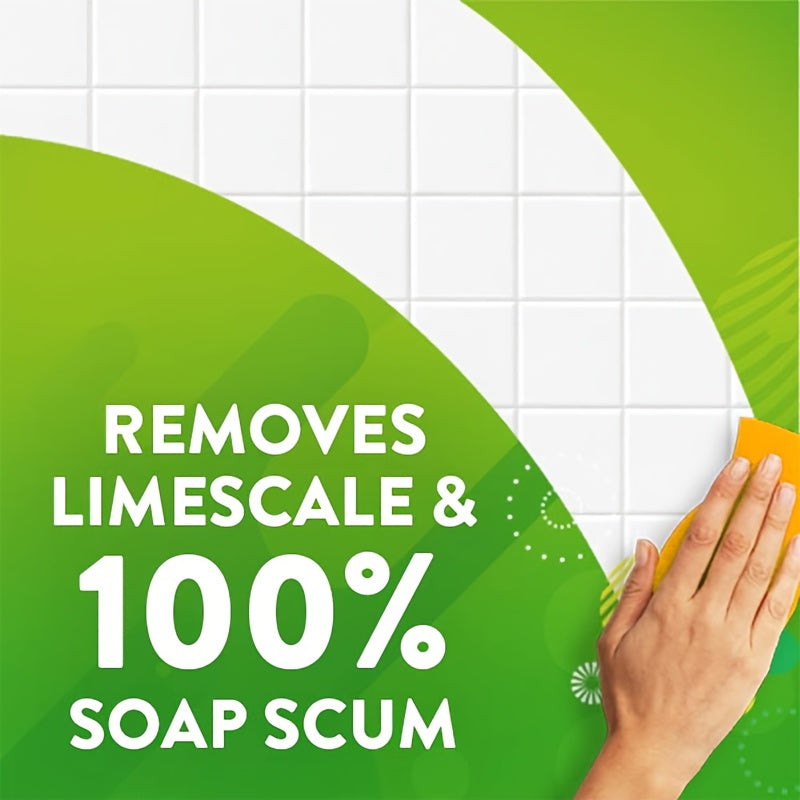 Bathroom Cleaner Spray with Sponge, Deep Cleaning & Stain Removal for Tiles & Fixtures, Removes Soap Scum & Water Marks, Lemon Scent Fresh Shiny Finish