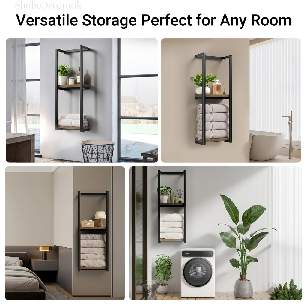 2-Tier Wall-Mounted Metal Towel Rack Double Layer, Modern Space-Saving Bathroom Towel Holder for Bathroom, Bedroom & Kitchen – 1 or 2 Pack