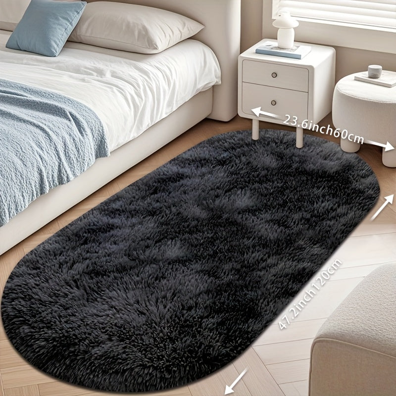 Oval Plush Area Rug Anti-Slip Machine Washable Soft Carpet 2x4 Ft Bedroom Living Room Home Decor
