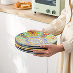 Bohemian Porcelain Dinner Plate Set of 6 - 10.5 Inch Large Serving Plates, Microwave & Dishwasher Safe, Elegant Ceramic Dinnerware for Daily Use, Parties & Gifting