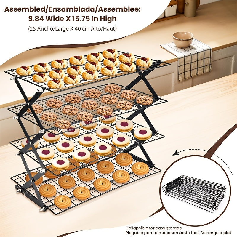Wire Cooling Rack Set Collapsible Stainless Steel with Muffin Cup Slots - Baking Rack for Cakes, Cupcakes, BBQ & Drying, Stackable Oven Safe Cooling Grid