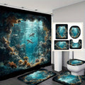 4pcs Shark Ocean Bathroom Set Shower Curtain 71x71 Inch Toilet Lid Cover U-Shape Mat - Underwater Cave Beach Theme Bath Decor for Kids Adults | Nuvia Haven