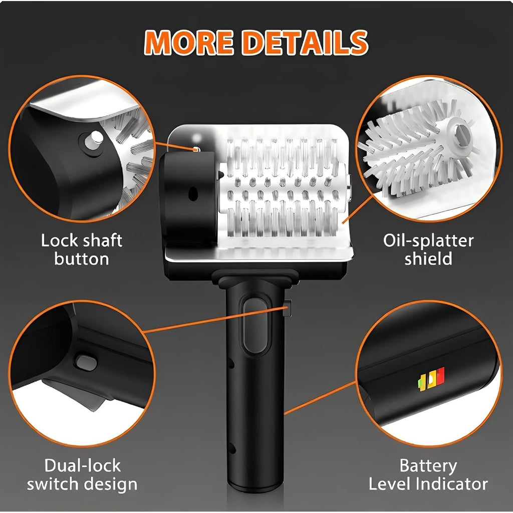 Cordless Electric Grill Brush – 800 RPM Rotating BBQ Cleaning Tool, 2000mAh Rechargeable, 304 Stainless Steel Bristles, Includes Replacement Head & Gloves, Portable Outdoor Grill Scrubber