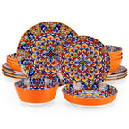 Bohemian Ceramic Dinnerware Set 16 or 24 Piece Stoneware Plates Bowls Tableware Colorful Floral Service for 4 or 6