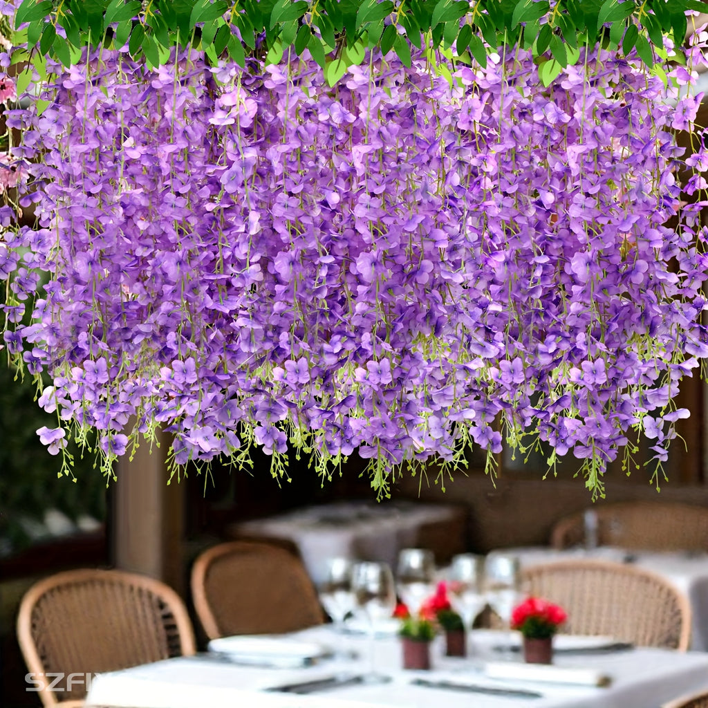 Artificial Wisteria Vine Garland 24 Pack 90 Feet Fake Hanging Flower String Purple Silk Floral Decor for Wedding Backdrop Party Ceiling Home Living Room Bedroom Outdoor Garden Boho Decor Bulk