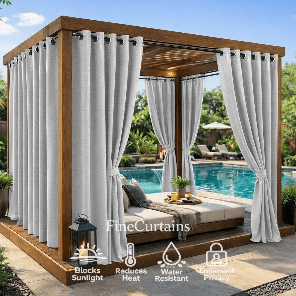 Outdoor Semi-Blackout Curtains Waterproof Grommet Top 4 Panels, Weather-Resistant Privacy Panels for Patio Pergola Gazebo Porch, 9 Colors 6 Sizes
