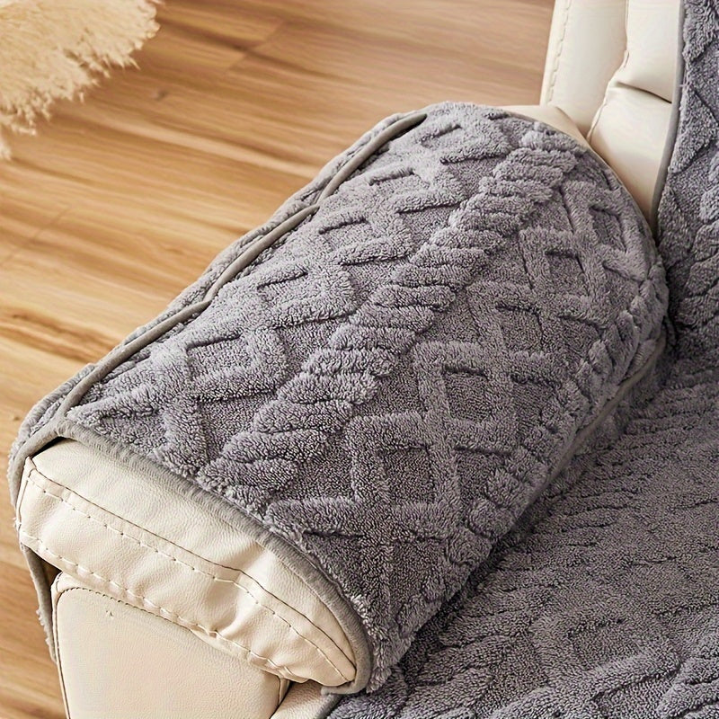 Thickened Shu Velvet Fleece Non-Slip Recliner Cover Plush Sofa Chair Cover – Warm Cozy Furniture Protector for Living Room Office Home, All-Season Recliner Slipcover