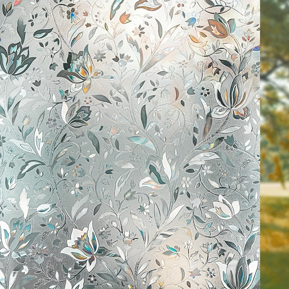 Frosted Window Film Static Cling Removable Non-Adhesive 7mil Tulip Pattern – Privacy & Heat Control Window Film for Bathroom, Home Office & Living Room