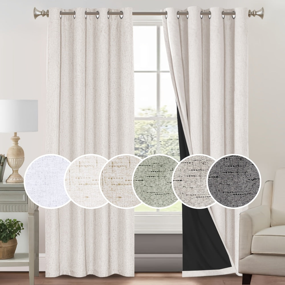 100% Blackout Linen Textured Curtains – Thermal Insulated Noise Reducing Grommet Window Drapes | 2-Panel Set for Bedroom, Living Room & Hall | 6 Neutral Colors