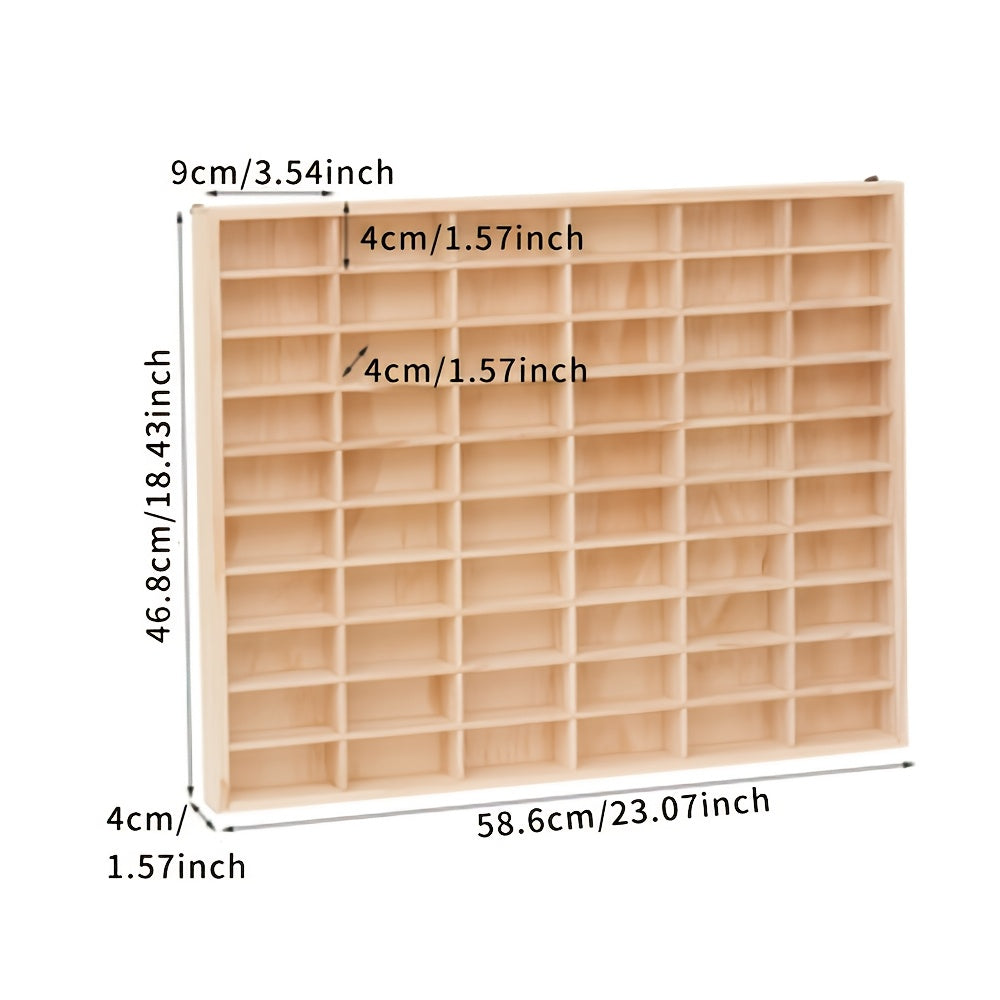 Diecast Car Display Case 1:64 - Solid Wood 60-Grid Collectible Storage Box & Display Cabinet with Hooks, Lidless Design for Home, Office & Shop