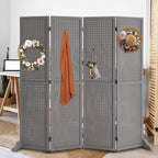 5 FT Freestanding Pegboard Room Divider | Wood Folding Privacy Screen & Display Board Organizer with Support Feet – White, Black, Natural, Grey | Craft Shows, Retail & Home