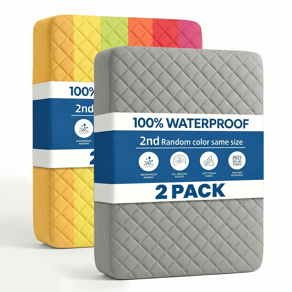 Waterproof Mattress Protector Deep Pocket 2 Pack – Quilted Breathable All-Season Fitted Bed Cover, Buy 1 Get 1 Free, Solid Color for Home & Hotel