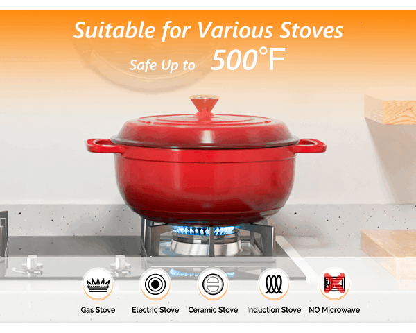 Dutch Oven 5QT 6QT 7.5QT Enameled Cast Iron Cookware with Lid Silicone Handles Oven Safe 500°F Bread Baking Stews Roasts Multiple Colors