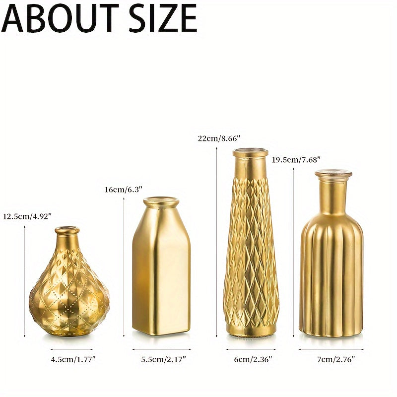 Gold Glass Vase Cylindrical Art Deco Style | Golden Electroplating Finish Flower Vase for Living Room Kitchen Bedroom, Table Centerpiece, Halloween Christmas Home Decor