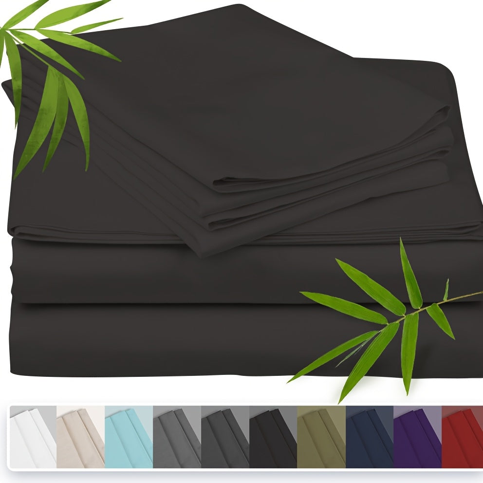 Bamboo Cooling Bed Sheet Set with Deep Pocket Fitted Sheet & Pillowcases – Breathable Soft Bedding for Hot Sleepers, Queen King Full Cal King Twin