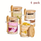 16oz Borosilicate Glass Dessert Cups with Bamboo Lids & Spoons – Glass Breakfast Bowls, Meal Prep Containers for Oatmeal, Yogurt & Salads (Set of 4 or 6)