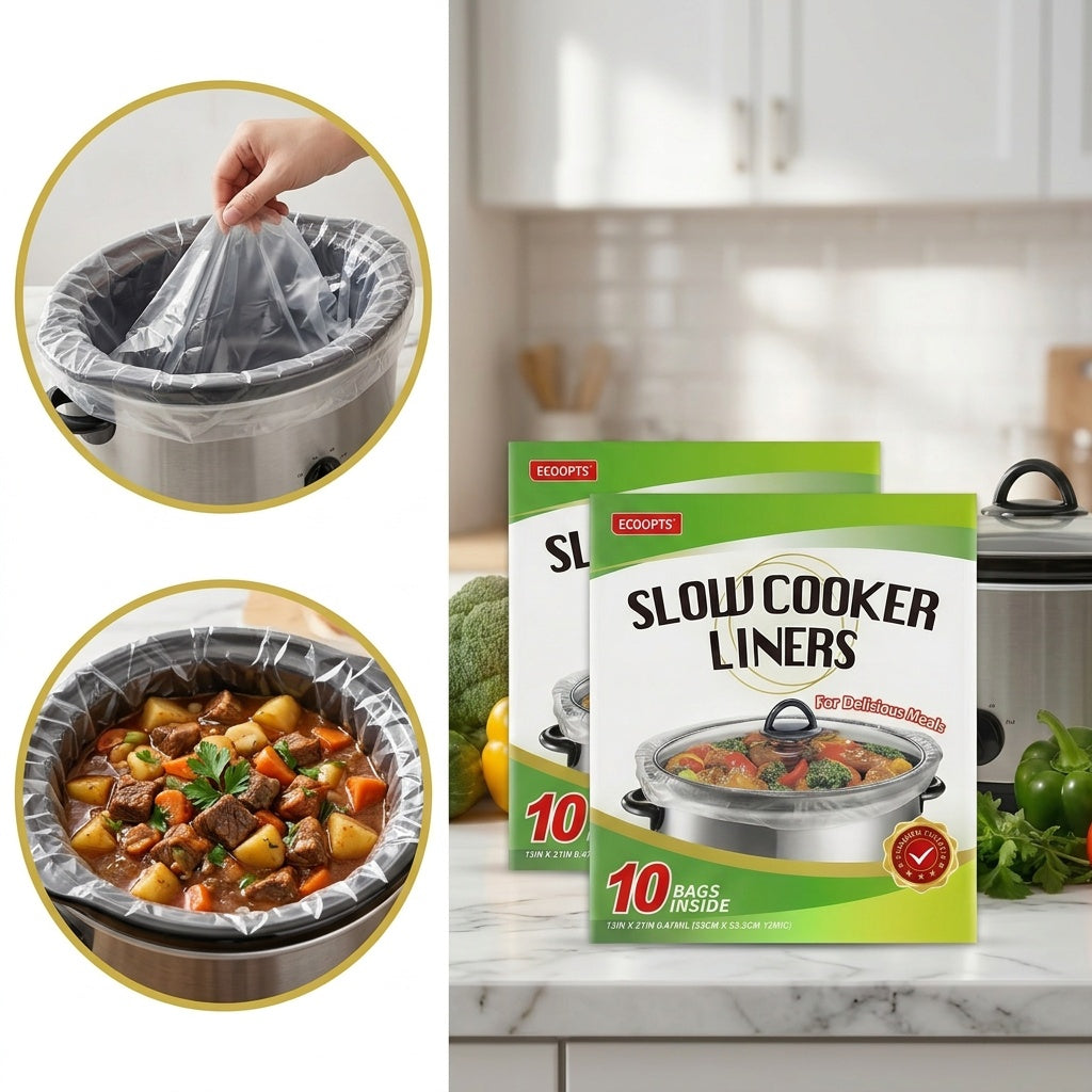 Slow Cooker Liners Disposable Cooking Bags 13x21 In, 20 Pack – Fits 3-8 Quart Oval & Round Pots 4QT to 8.5QT, No-Scrub Easy Cleanup Kitchen Bag