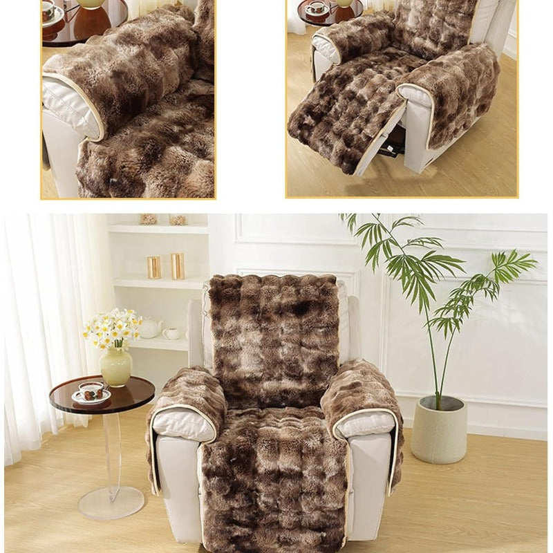 Thick Rabbit Plush Recliner Chair Cover – Soft Non-Slip Shaggy Sofa Slipcover
