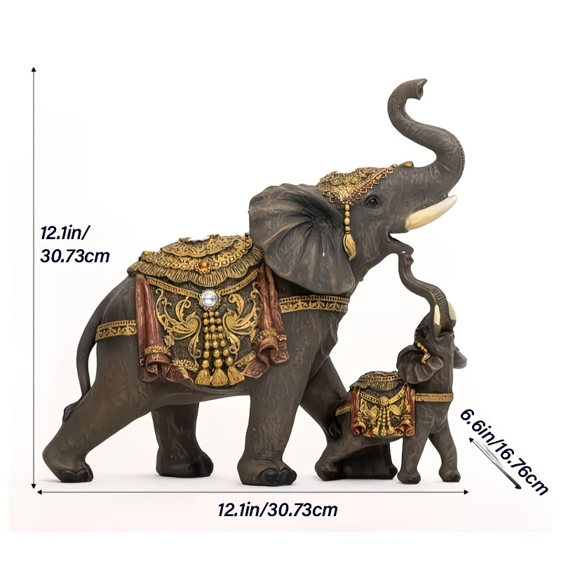 Mama & Baby Elephant Statue Figurine Set – Trunk Up Good Luck Polyresin Sculpture for Home Office Desk Decor Housewarming Birthday Gift for Women