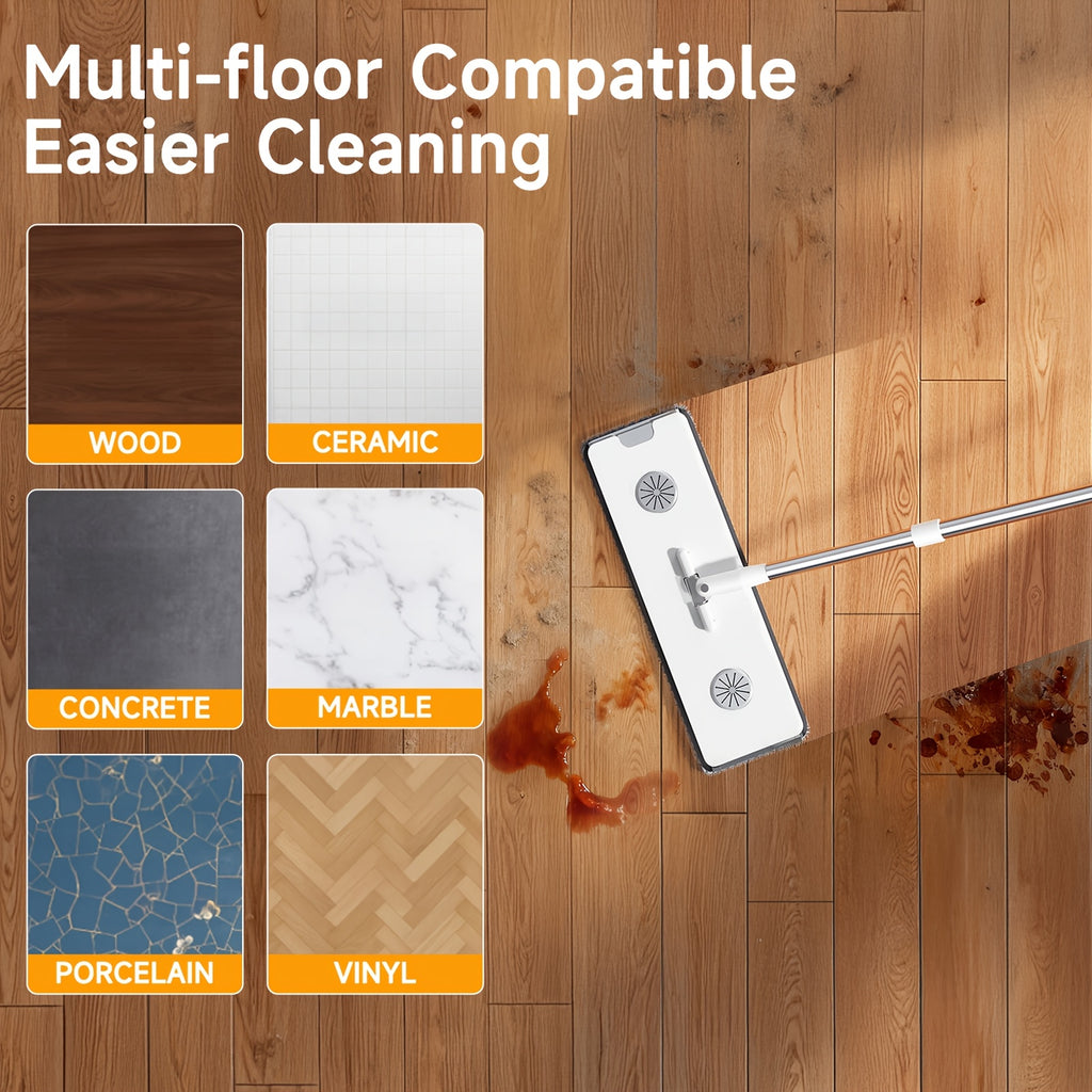 Flat Mop and Bucket Set 360 Degree Rotating Hands-Free Wringing Dual Compartment Clean Dirty Separation Ultra-Fine Fiber Floor Mop for Kitchen Bathroom Hardwood Tile