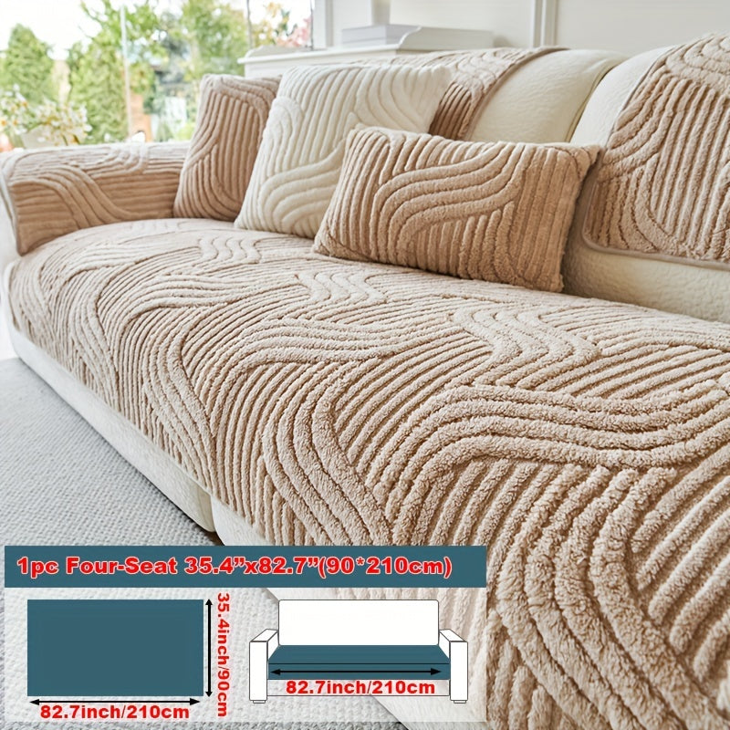 Plush Non-Slip Sofa Cover – Modern Luxurious Pet-Friendly Stretch Couch Protector for Living Room, Bedroom & Office, Soft Polyester Fabric, Breathable & Stylish, Machine Washable, No Print, 4 Sizes