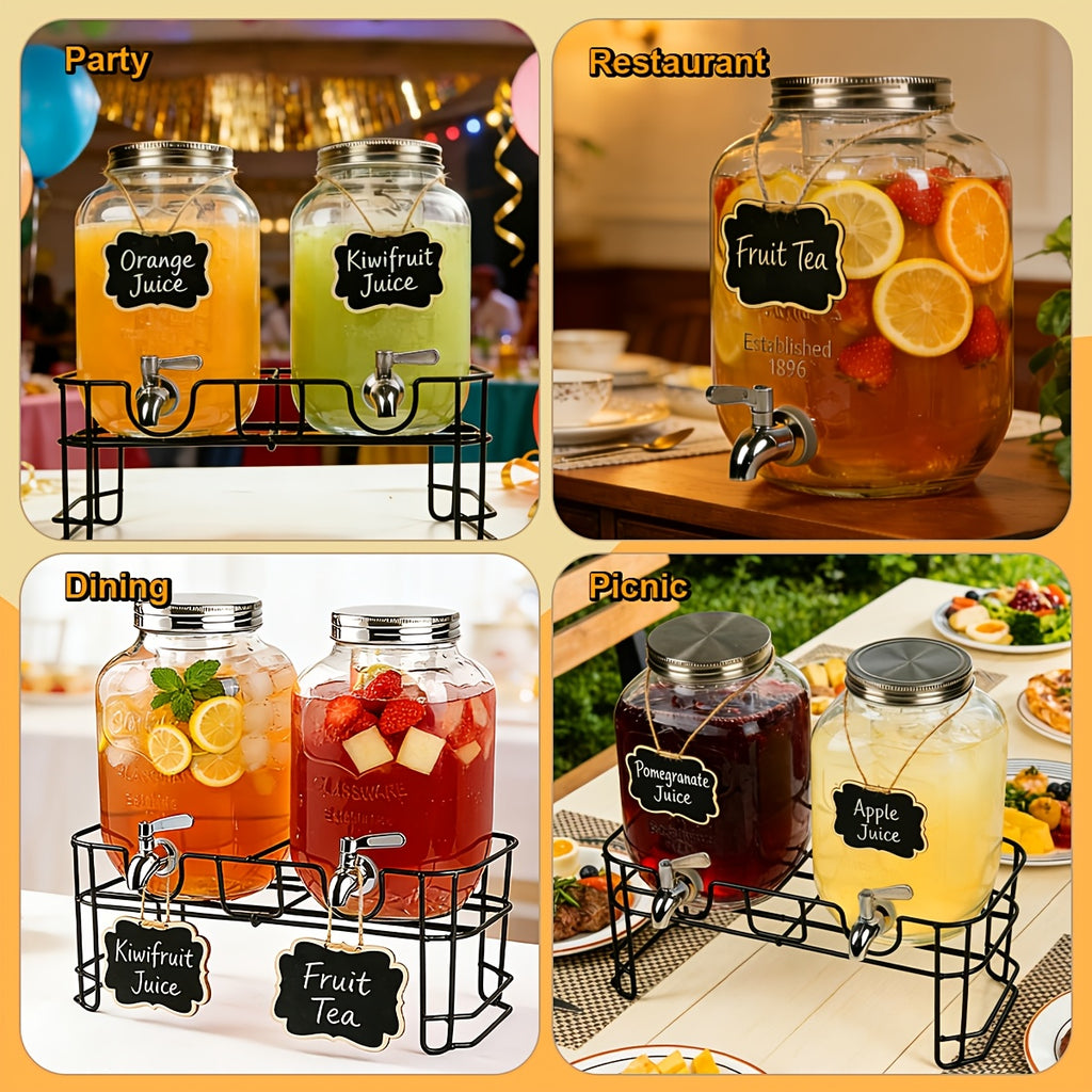 2-Pack Glass Beverage Dispenser with Fruit Infuser, Ice Cylinder & Stainless Steel Spigot – 1 Gallon Lemonade Drink Dispenser for Parties, BBQ, Weddings & Picnics