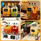 2-Pack Glass Beverage Dispenser with Fruit Infuser, Ice Cylinder & Stainless Steel Spigot – 1 Gallon Lemonade Drink Dispenser for Parties, BBQ, Weddings & Picnics