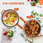 2-in-1 Enameled Cast Iron Dutch Oven Set – 3QT Pot + 1.5QT Skillet Lid, 3 Colors, Indoor Outdoor Frying Baking Stewing Grilling