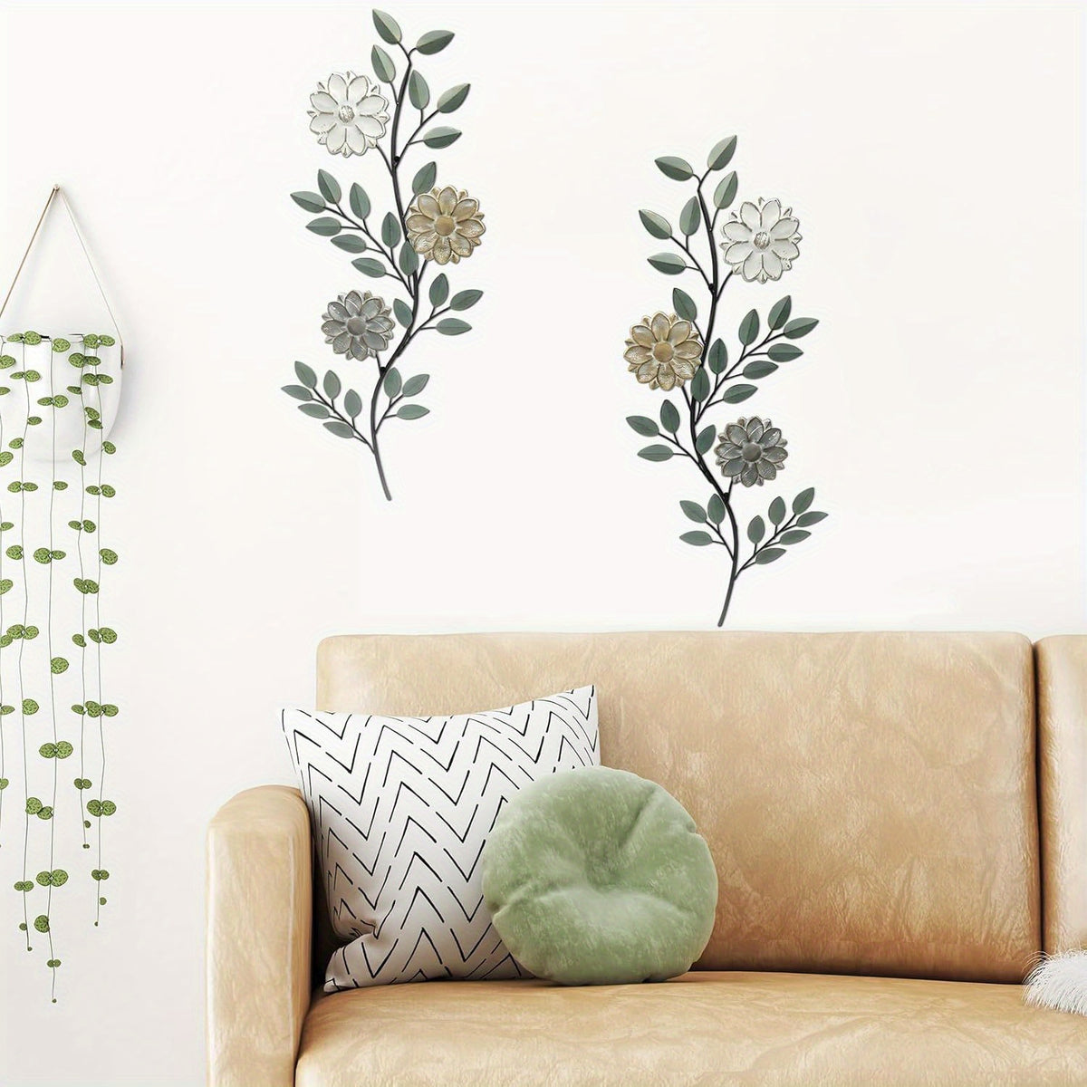 Metal Leaf Wall Art Decor Set of 2 – 15.75 Inch Large Rustic Vintage Spring Green Leaves Wall Hanging Sculpture for Indoor Outdoor Holiday Home Decor Living Room Bedroom Entryway