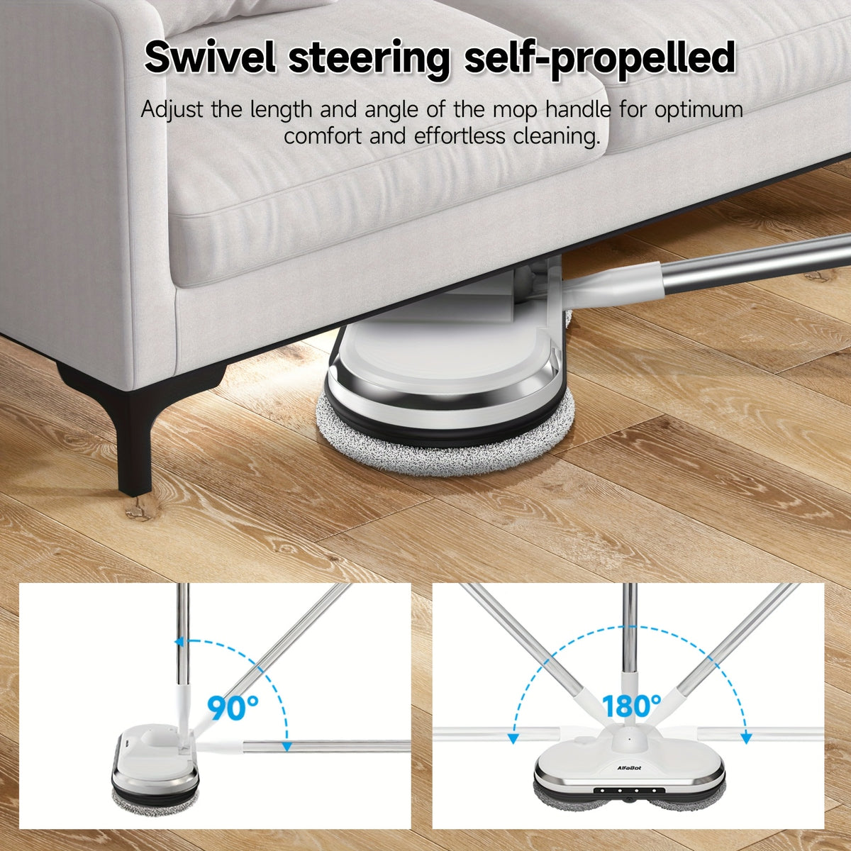 Electric Cordless Spin Mop Dual Motor 150RPM with LED Headlight Water Spray Tank Floor Cleaner for Hardwood Tile Marble Quiet Rechargeable Waxing Scrubber