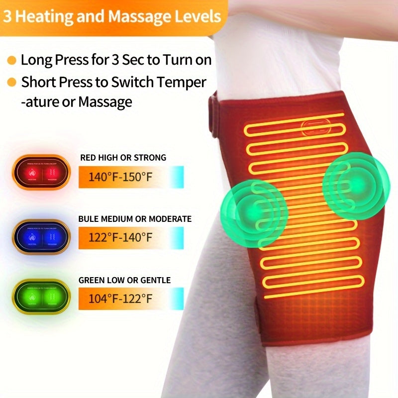 Vibrating Heated Hip Massager Pad – USB Electric Heat Therapy with 3 Temperature Settings & Timer for Hips, Thighs & Buttock Relief, Size S/M, Black