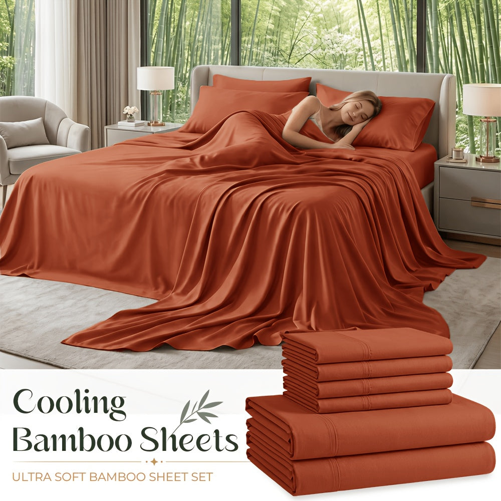 Cooling Bamboo Sheet Sets Deep Pocket 16 Inch Moisture-Wicking Breathable Soft 1800 Thread Count Fitted Sheet Twin Full Queen King All Season