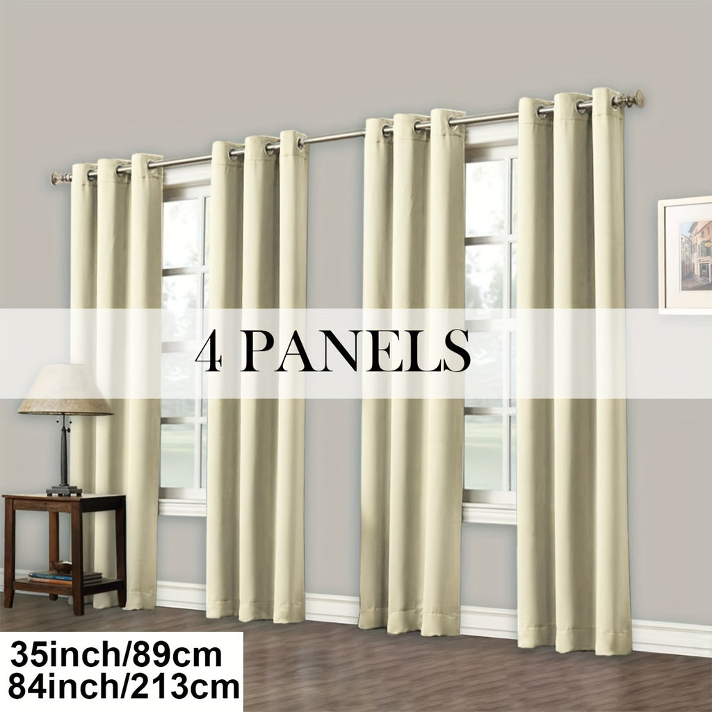 Room Darkening Blackout Curtains 4-Pack – Grommet Top Plain Weave Sun Blocking Drapes for Living Room & Bedroom, 9 Colors, 7 Size Options, Woven Polyester