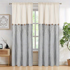 Striped Patchwork Semi-Sheer Rod Pocket Curtains – Bohemian Tiered Window Panels for Bedroom, Living Room, Kitchen, Bathroom & Cafe | 1 or 2 Pcs