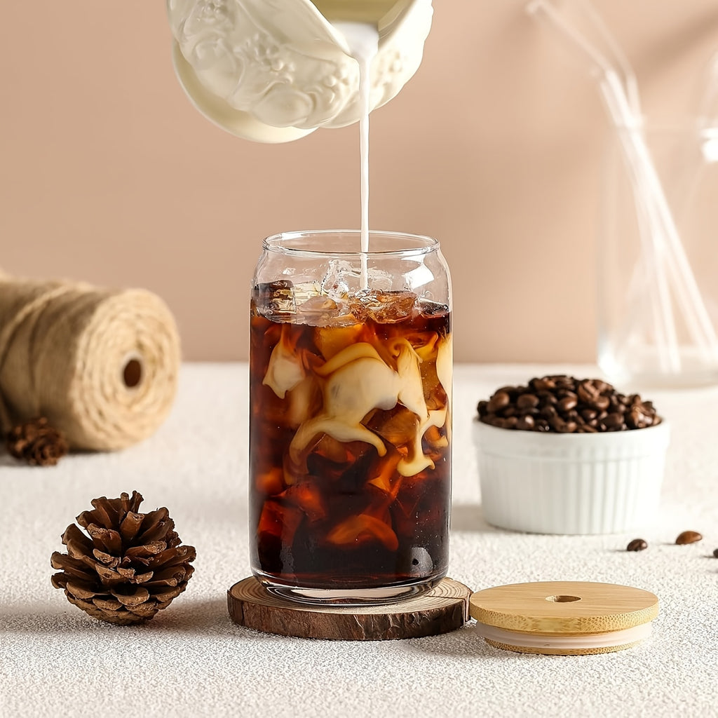 Mason Jar Drinking Glasses Set of 16 with Lids, Straws & Brushes - 18.7oz 550ml Reusable Glass Cups for Iced Coffee Water Family Gatherings