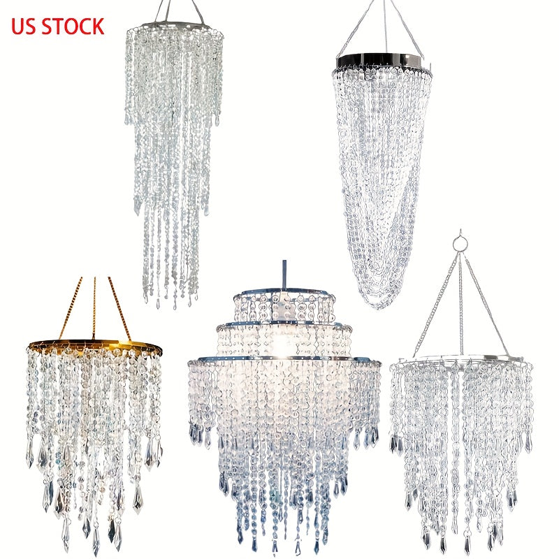 Crystal Chandelier Lampshade Acrylic Beaded Branch Ceiling Pendant Light Fixture for Wedding Party Living Room Home Decor