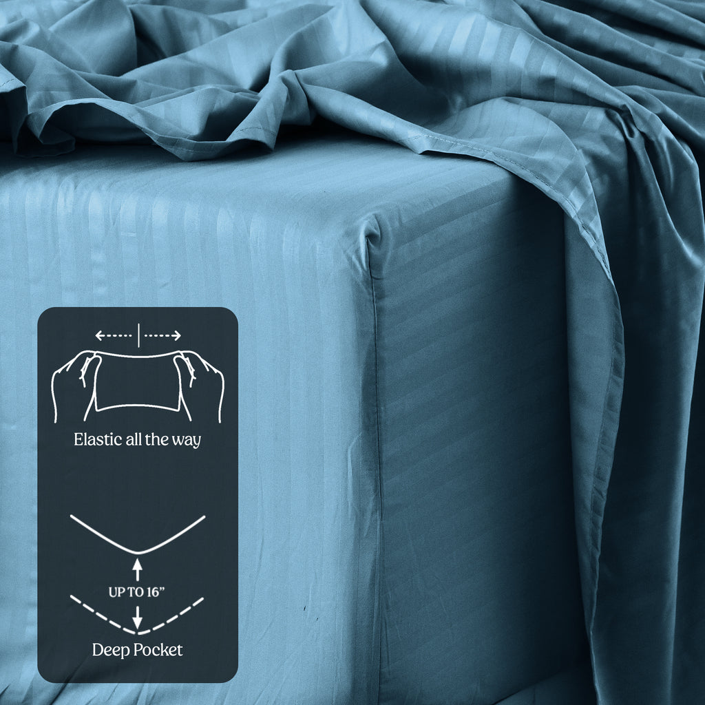 Luxury Striped Bed Sheet Set 3 or 4 Pcs – Hotel-Quality Deep Pocket 16", Extra Soft Breathable Cooling Sheets, Wrinkle & Fade Resistant, Twin Twin XL Full Queen King Cal King, 11 Colors