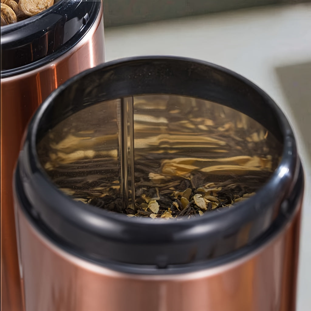 Airtight Stainless Steel Canister Set of 3 – Copper Finish with Visible Window, Round Food Storage Containers for Coffee Beans, Tea, Sugar, Flour & Pantry