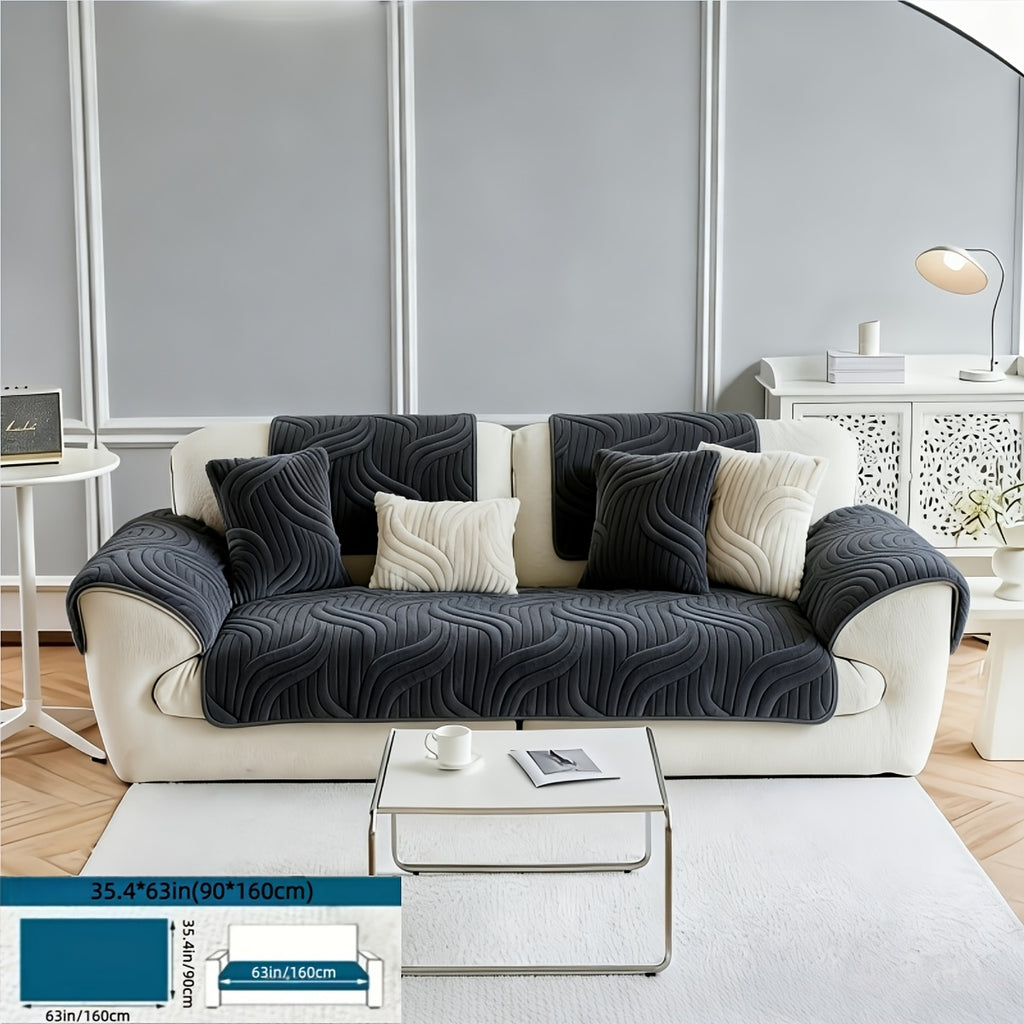Boho Plush Sofa Cover 2-5 Seater – Non-Slip Backing, Pet-Friendly, Soft Durable Furniture Protector, 4 Colors, All-Season, Living Room Bedroom Office, Off-White Light Grey Dark Gray Light Brown