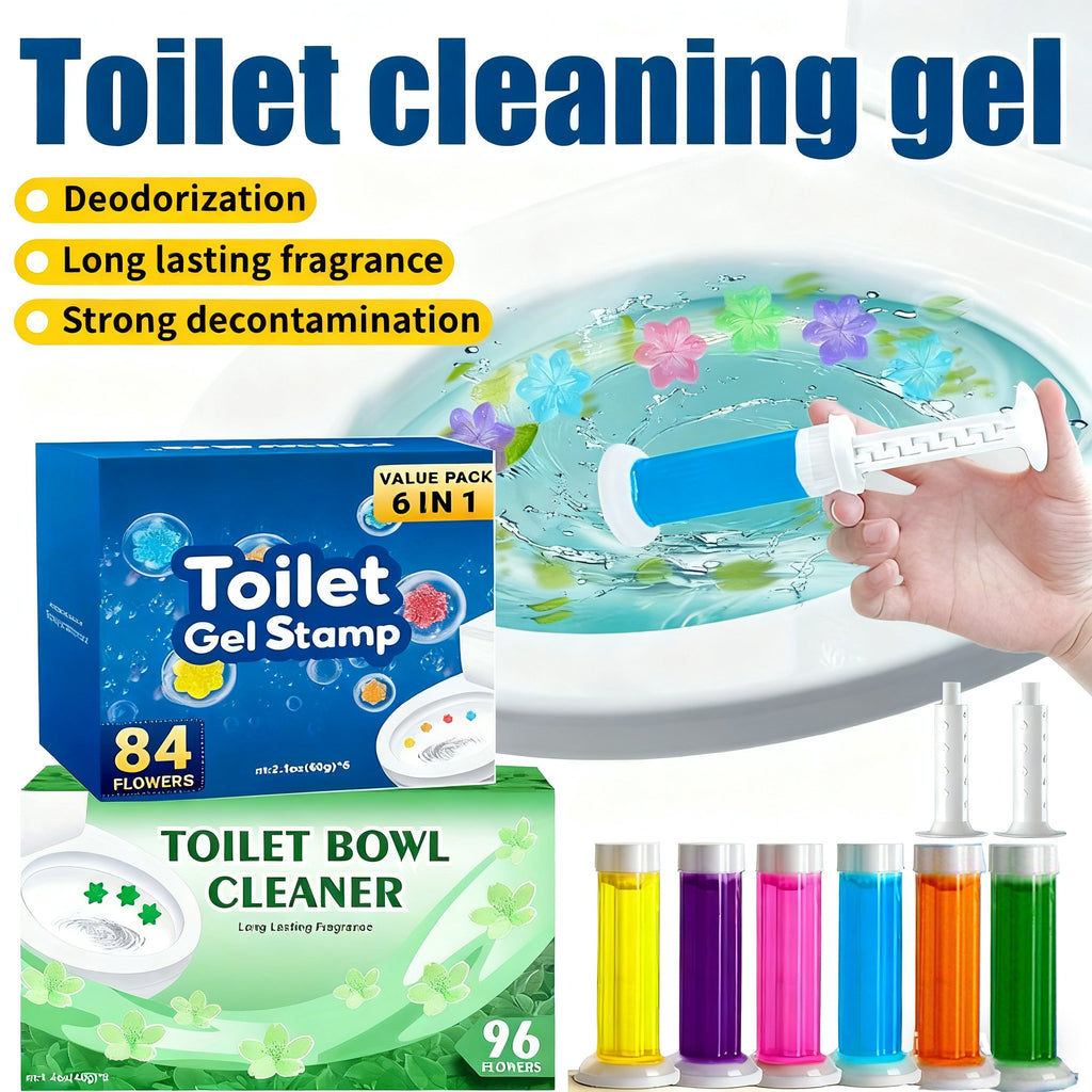 Toilet Cleaning Gel Stamps with Dispenser & Air-Freshening Fragrance – 8 Pieces / 96 Gel Patterns Toilet Bowl Cleaner for Ceramic Surfaces, Bathrooms & Kitchens