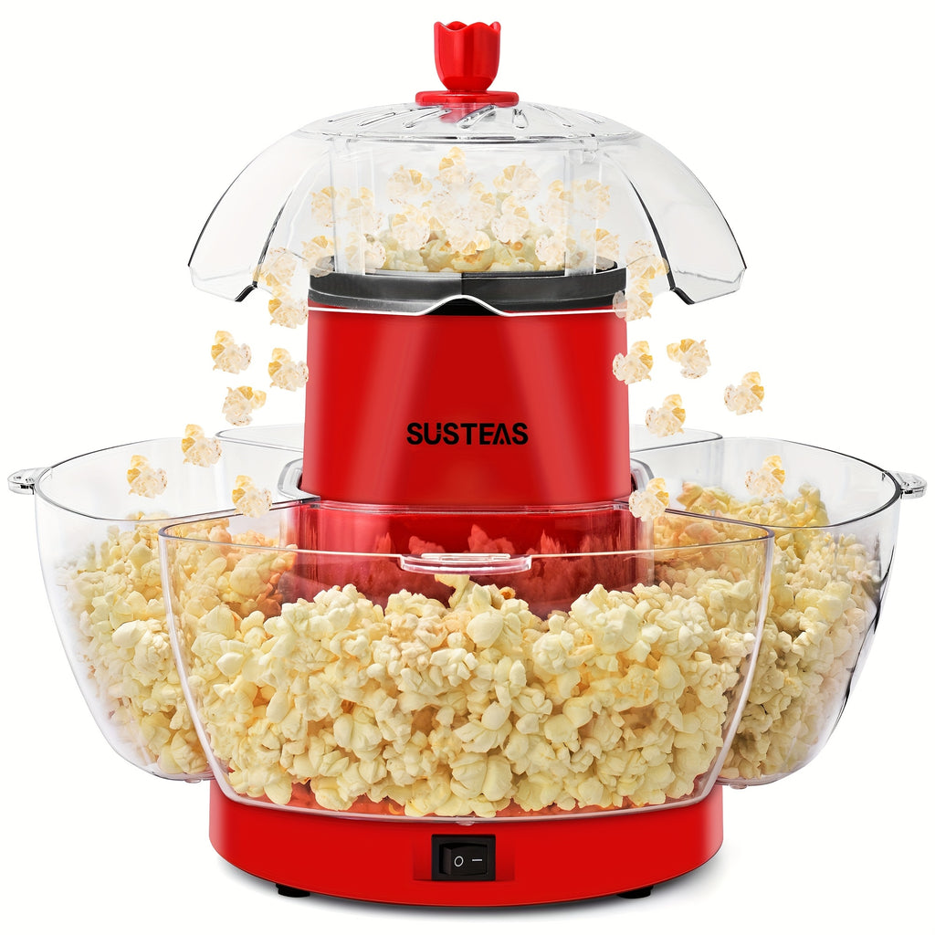 Hot Air Popcorn Maker 1200W Oil-Free Electric Popcorn Popper with 4 Serving Bowls, 95% Pop Rate, Ready in 3 Minutes, Overheating Protection – Healthy Snack Machine for Movie Nights & Parties
