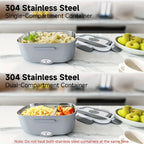 Portable Electric Lunch Box Food Warmer 54oz Dual Voltage - DC12-24V Car and AC120V Home - 316 Stainless Steel with Food Partition and Insulation Bag - 20-Min Quick Heating for Office and Travel