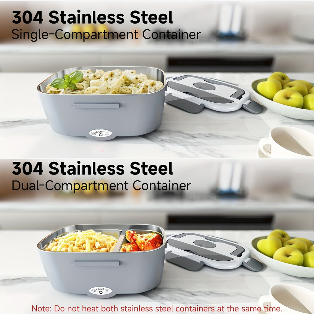 Portable Electric Lunch Box Food Warmer 54oz Dual Voltage - DC12-24V Car and AC120V Home - 316 Stainless Steel with Food Partition and Insulation Bag - 20-Min Quick Heating for Office and Travel