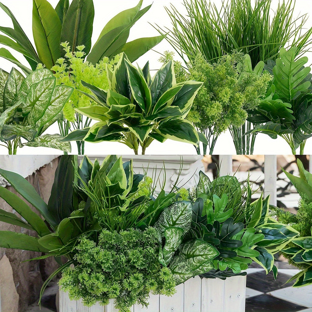 Artificial Boxwood Stems Set of 9 UV Protected Faux Greenery – Indoor Outdoor Fake Plants for Hanging Garden Porch Window Box Wedding Farmhouse Decor
