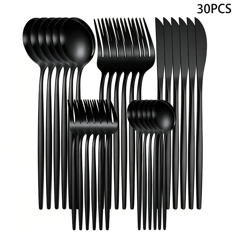 30 or 60 Piece Stainless Steel Cutlery Set Mirror Polished Flatware Knife Fork Spoon Set for Family Restaurant Hotel Party Wedding
