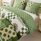 Green Geometric Duvet Cover Set 3 Piece Soft Microfiber with 2 Pillowcases Multiple Sizes Bedroom Decor Comforter Not Included