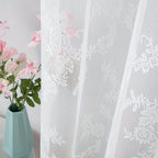 Vintage Floral Lace Sheer Curtains 2 Panels - Yarn-Dyed Dotted Netting Rustic Pastoral Semi-Sheer, 59" Wide Light Filtering Machine Washable for Living Room Kitchen Door Outdoor Wedding, White Green Black