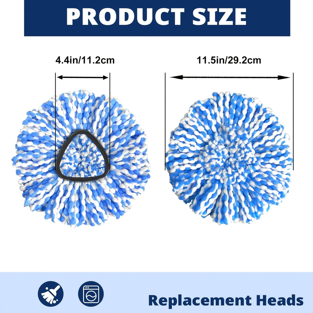 Spin Mop Replacement Heads 6 Pack Microfiber – Machine Washable Mop Head Refills with Scrub Brush & Base for Deep Floor Cleaning, Home, Kitchen & Hardwood Floors, Blue