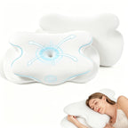 Ergonomic Cervical Memory Foam Pillow – Contour Support with Cooling Silk Cover | White & Gray