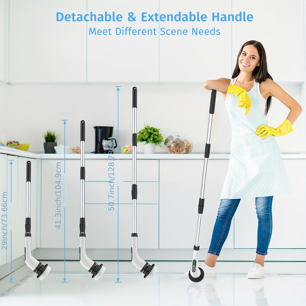 Electric Spin Scrubber with 7 Replaceable Brush Heads & Adjustable Handle – Dual Speed Power Scrubber for Bathroom, Tub, Tile & Floor Cleaning